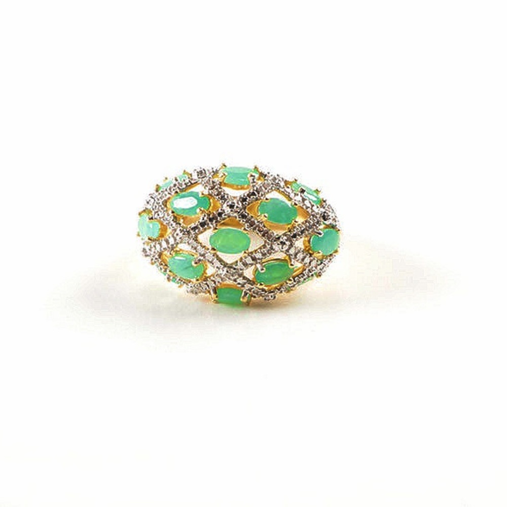 Gold Wash/SS Emerald & Diamond Ring